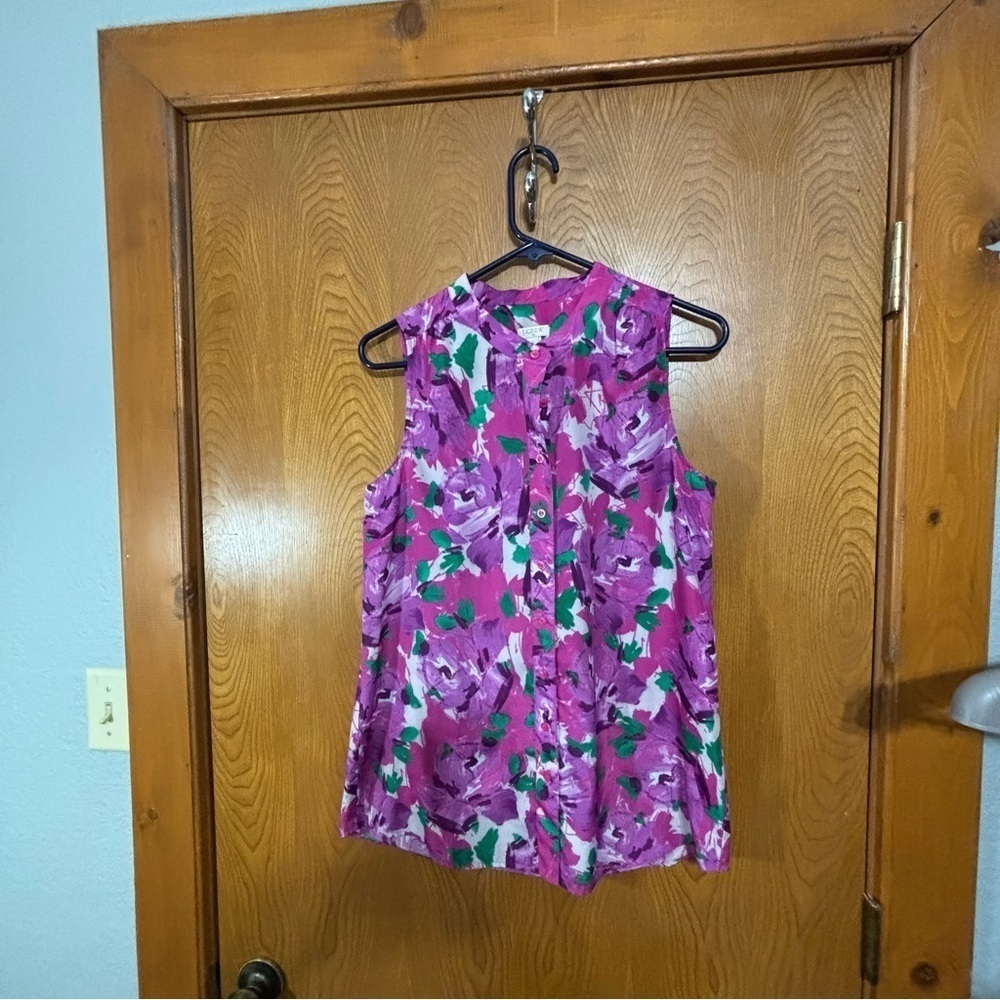 J. Crew Sleeveless Button Down Floral Shirt